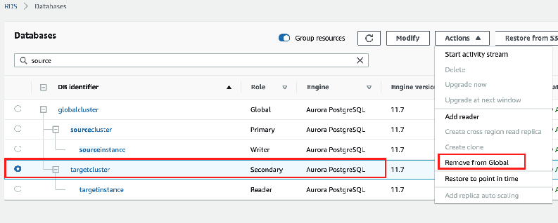 On the Actions menu, choose Remove from Global.