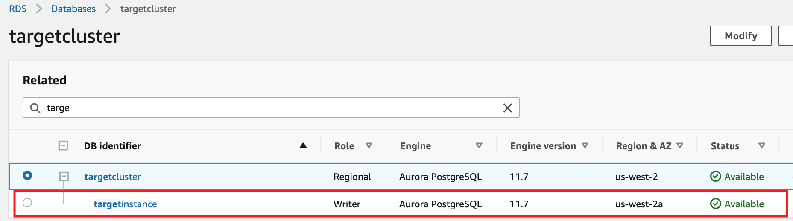 When it’s complete, you should see the old secondary DB cluster and the DB instance is now a writer node.