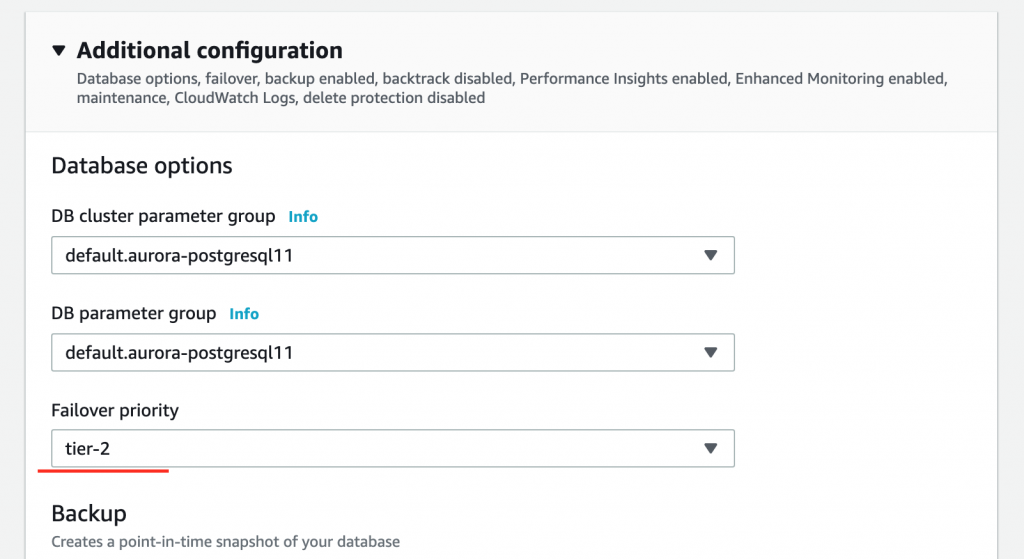 screenshof of the Additional configuration menu highlighting the 'Failover priority' dropdown with value 'tier-2' selected