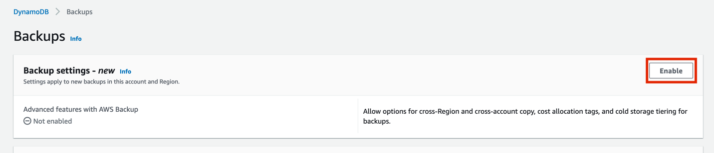 Figure 1: Enable backups