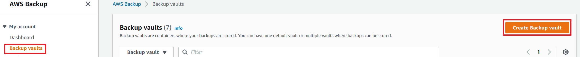 Figure 2: Use the AWS Backup console to create a Backup vault