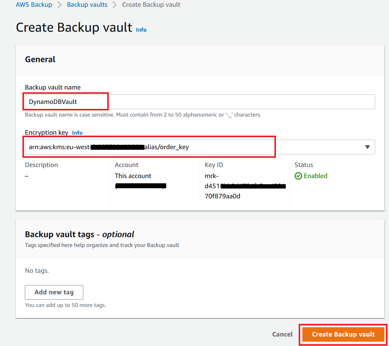 Figure 3: Create backup vault