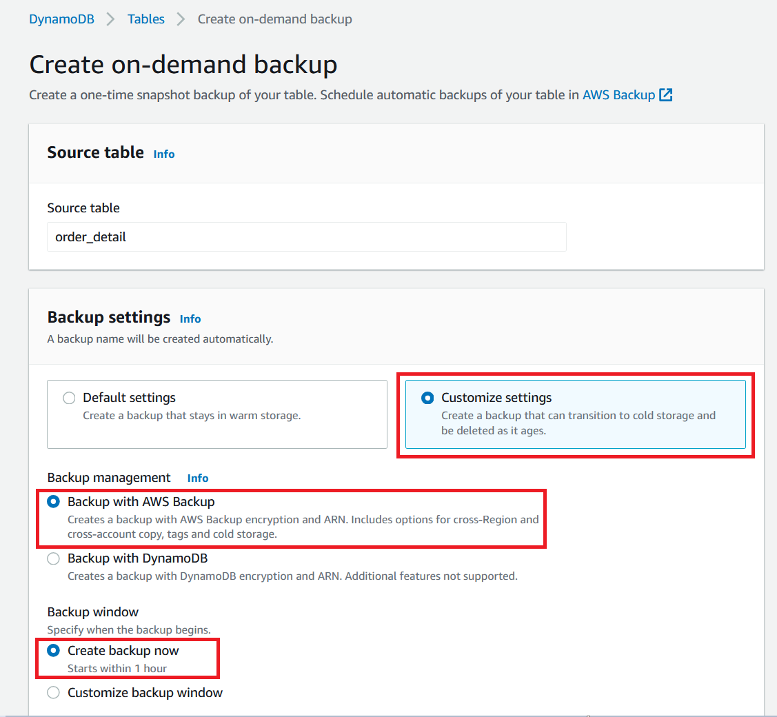 Figure 5: Configure on-demand backup settings
