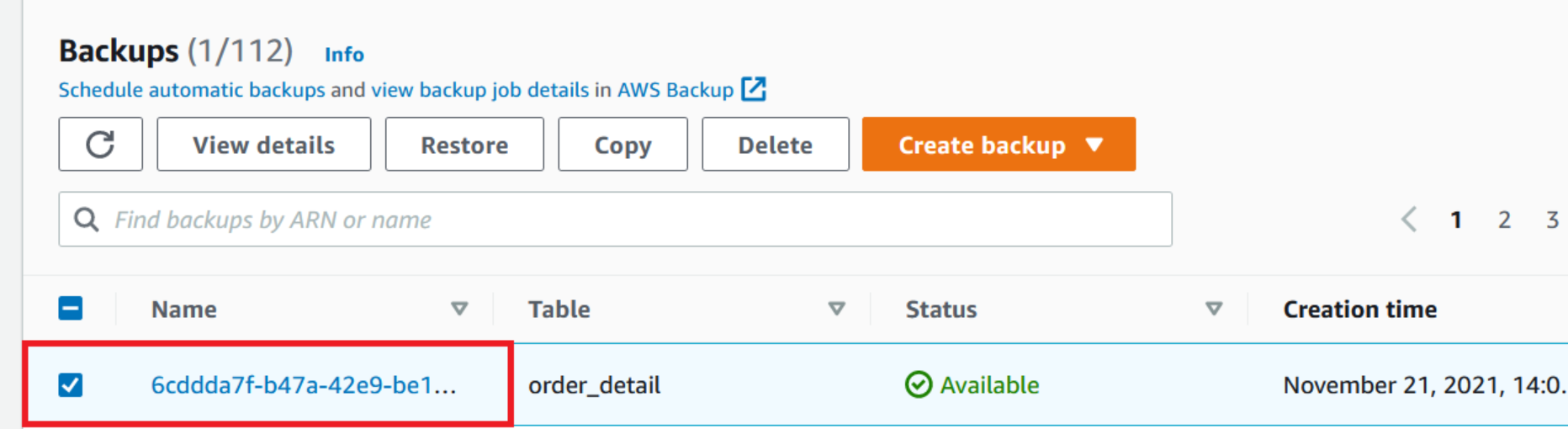 Figure 7: View backup details