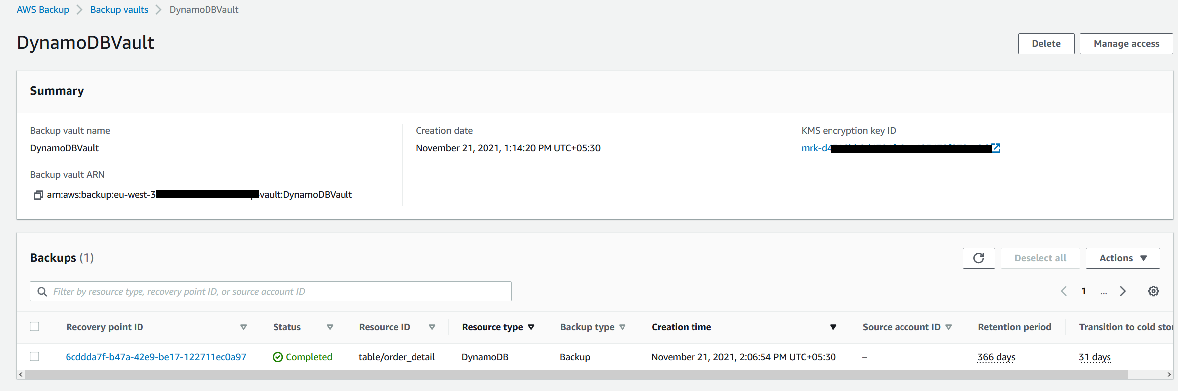 Figure 8: DynamoDBVault backups