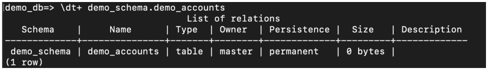 database output screenshot