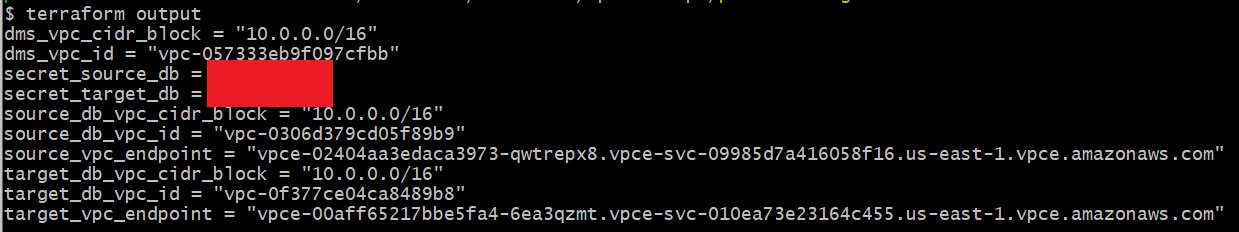 terraform output dms screenshot