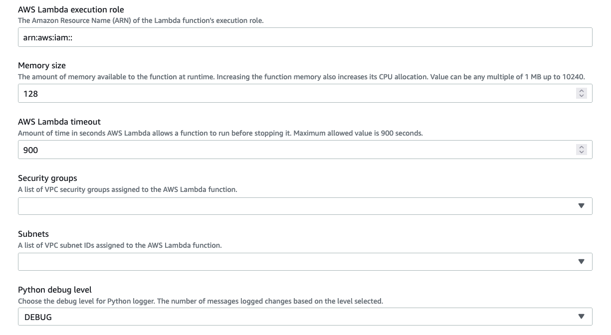 Lambda configuration