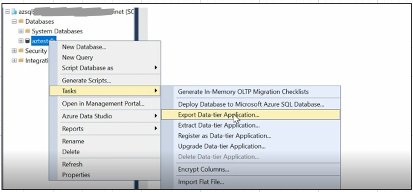 Figure 4: Export Data-tier Application