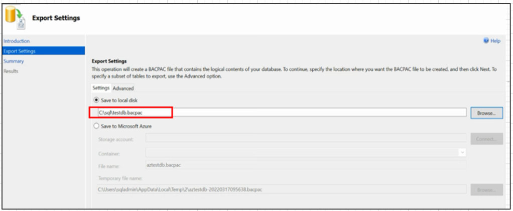 Figure 5: Export setting wizard