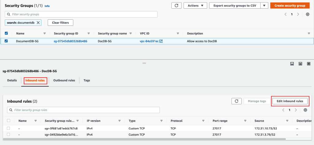 Security group edit inbound rules