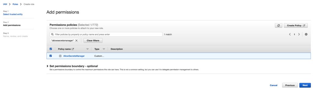 AWS IAM Choose role permissions