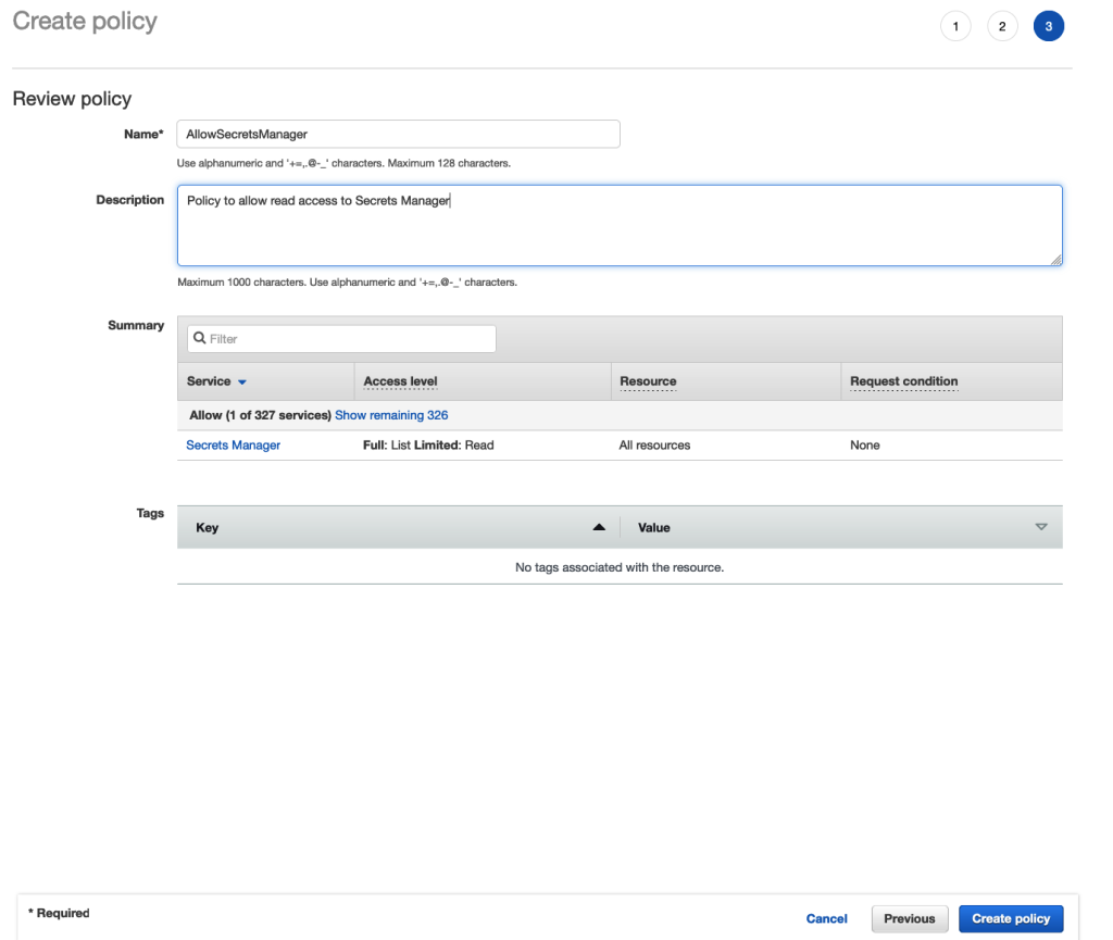 AWS IAM Create policy last step