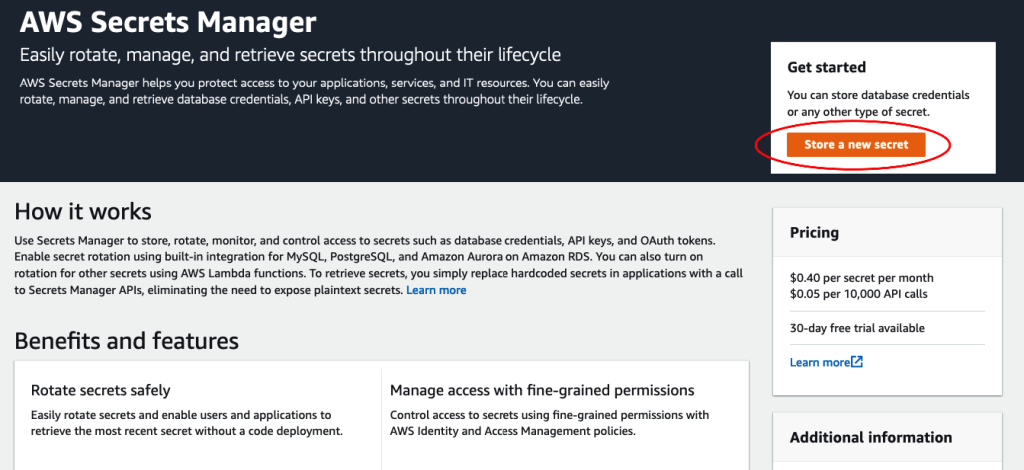 AWS Secrets Manager - Store a new secret
