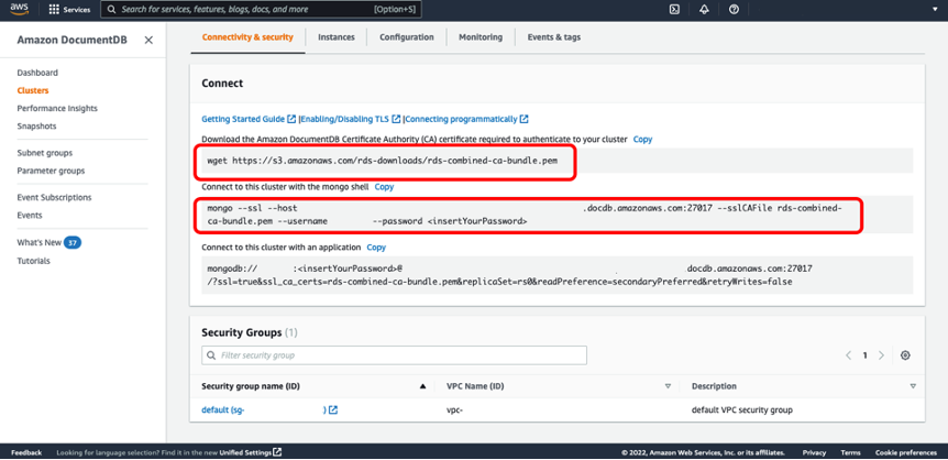 Amazon DocumentDB cluster endpoint