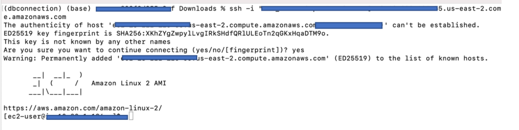 Screenshot showing connection to EC2