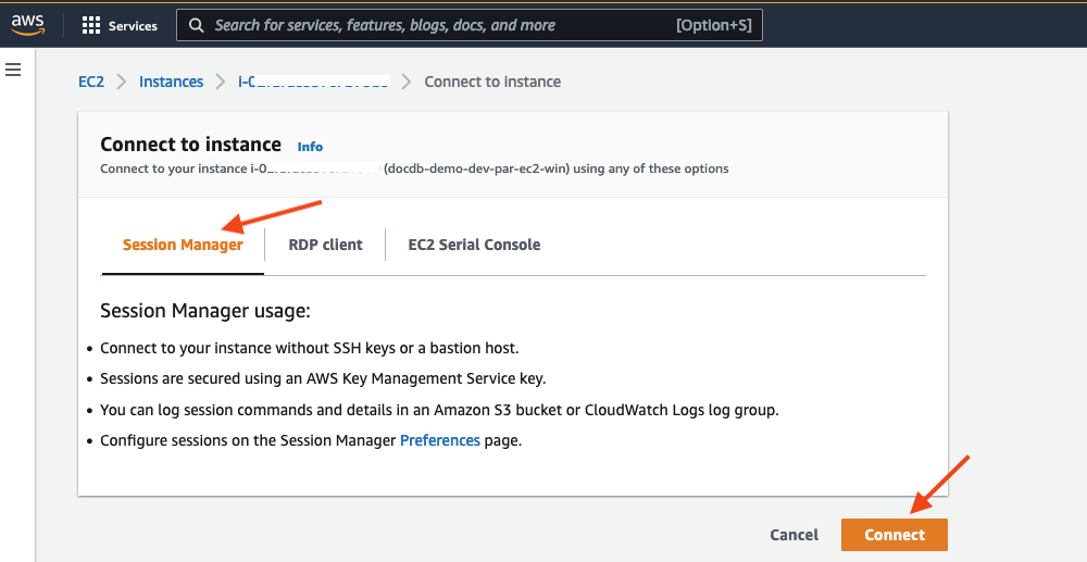 Connect to the EC2 instance