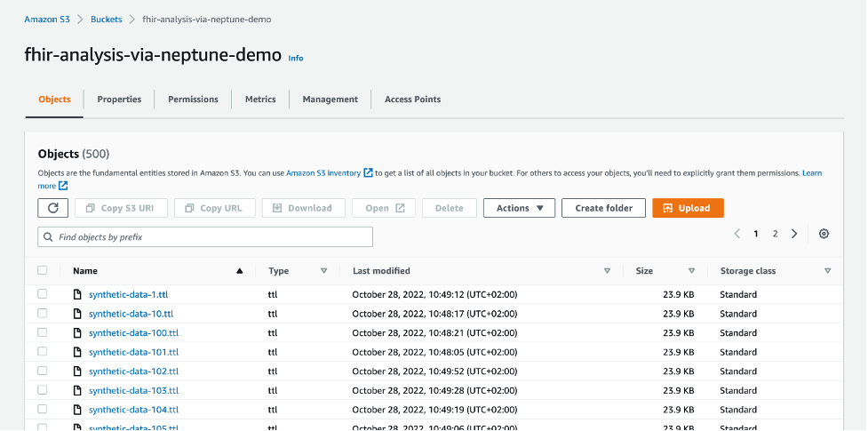 Screenshot of Amazon S3 Objects section