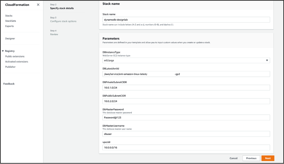 Figure 2: Enter a stack name and input parameter values