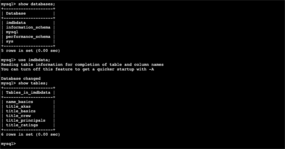 Figure 8: Connect to database and show the tables