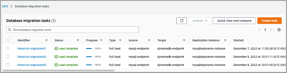 Figure 10: Review three database migration tasks