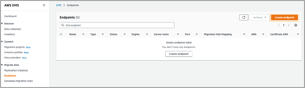 Figure 7: Create DMS endpoints