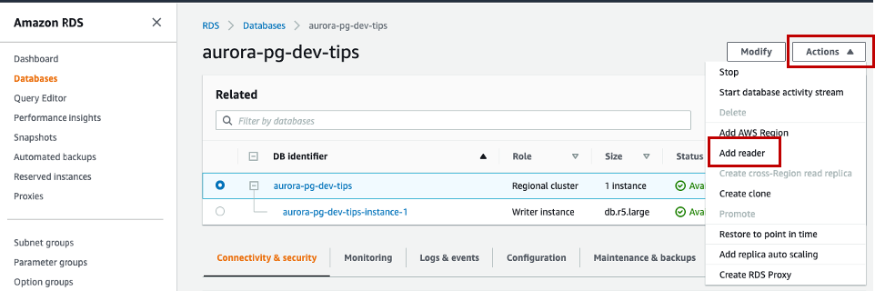 Add a Reader DB instance
