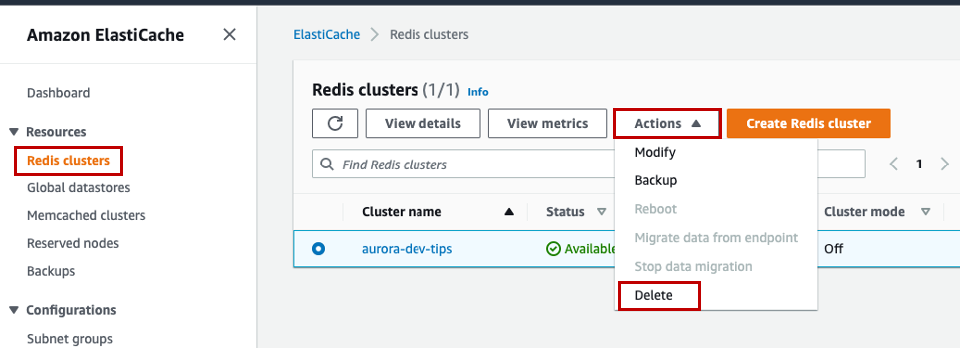 delete redis cluster