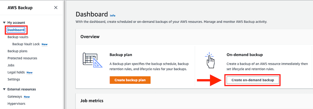 Create on demand backup step 1
