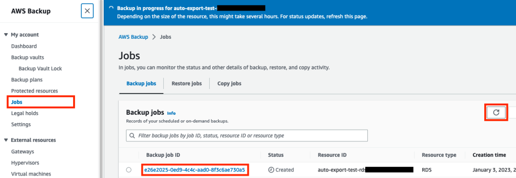 List AWS Backup jobs