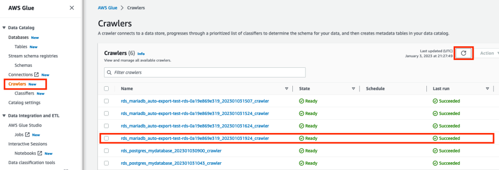 List AWS Glue crawlers