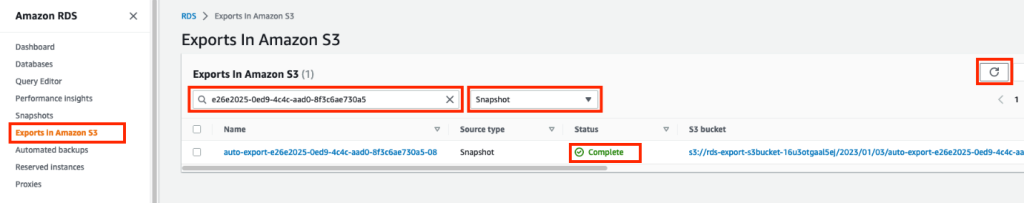 List Exports in Amazon S3