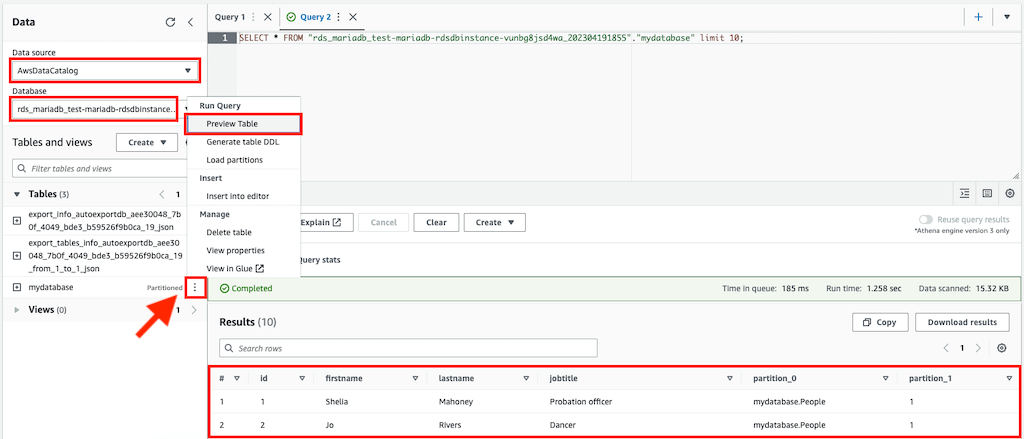 Preview table from Athena
