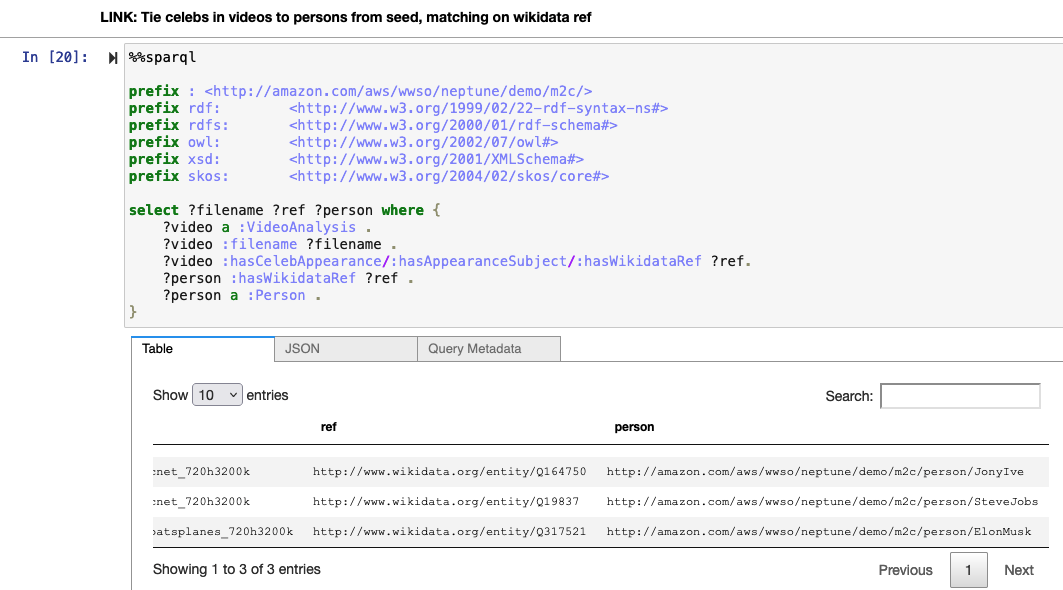 Neptune query - link celebs in video to persons from seed