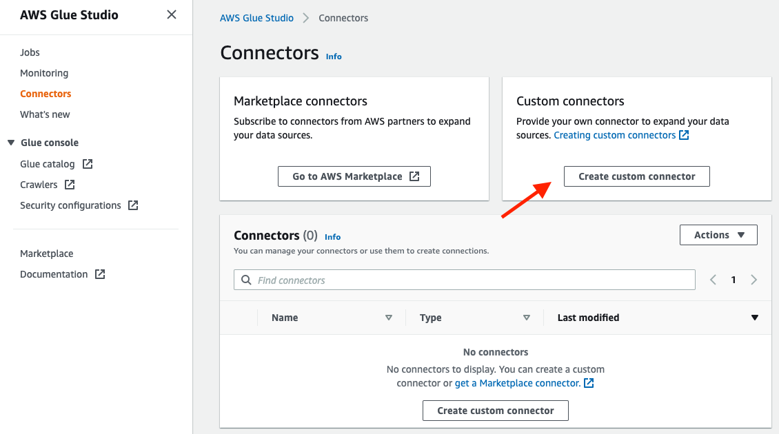 AWS Glue Create custom connector