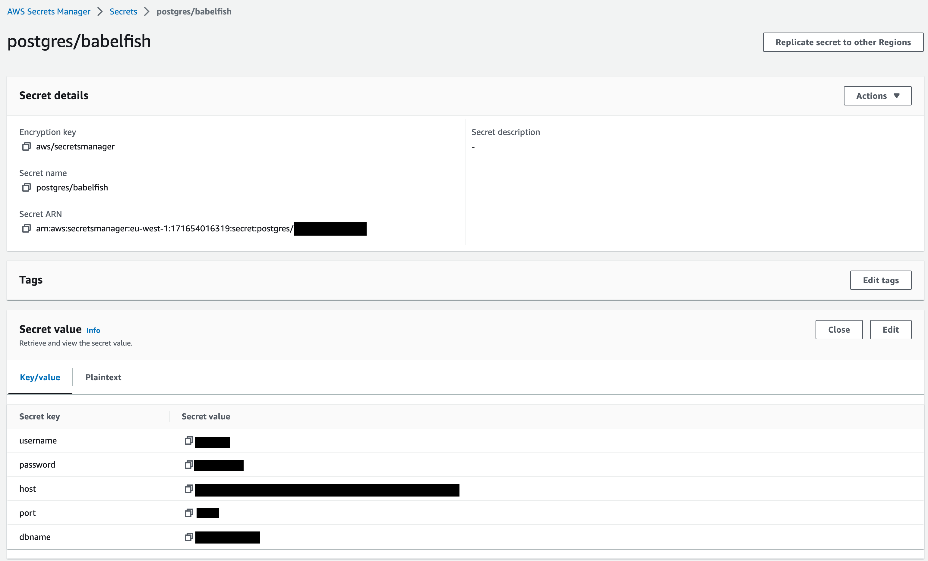 Secret Manager - secret details