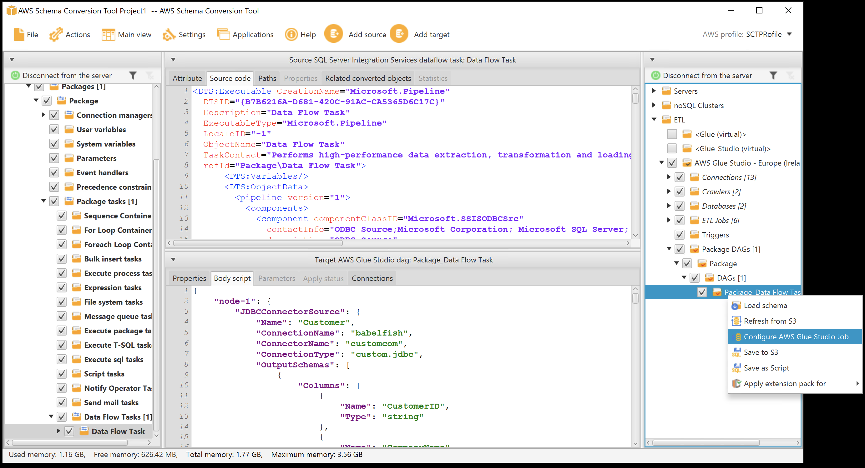 AWS SCT Configure job