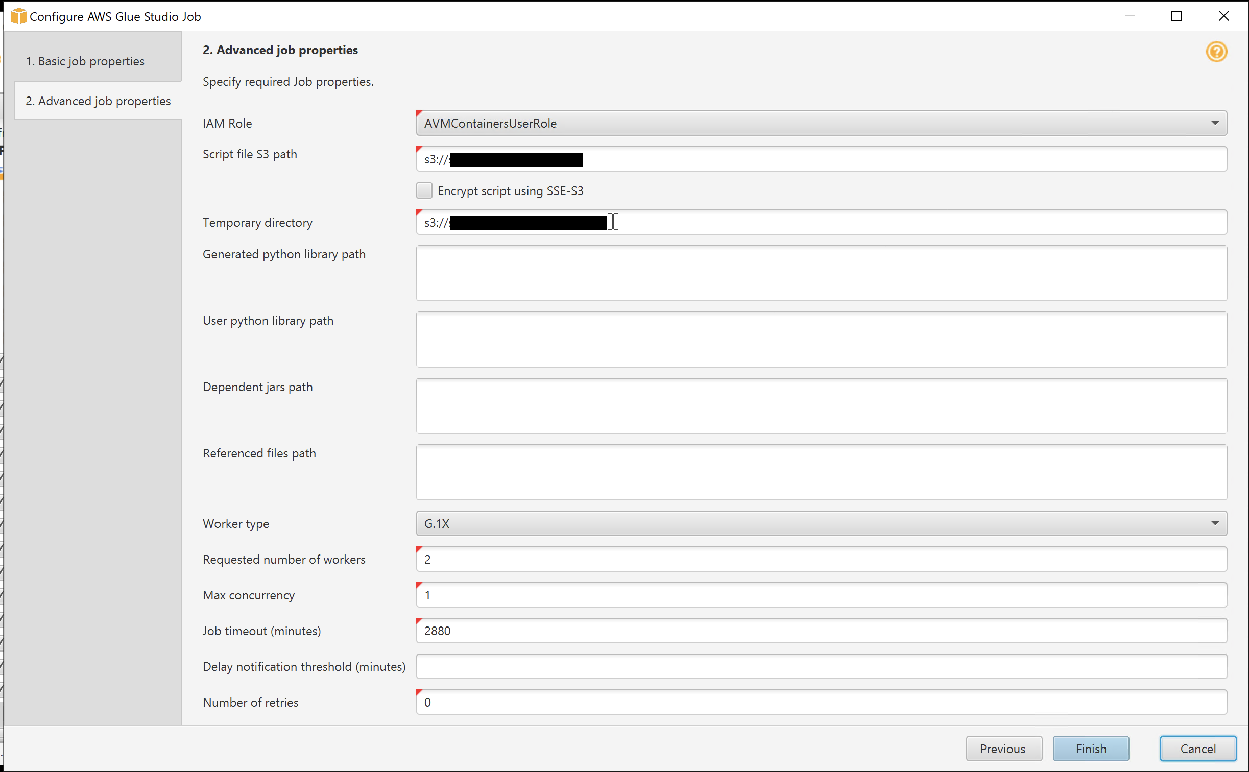 AWS SCT Advanced job properties