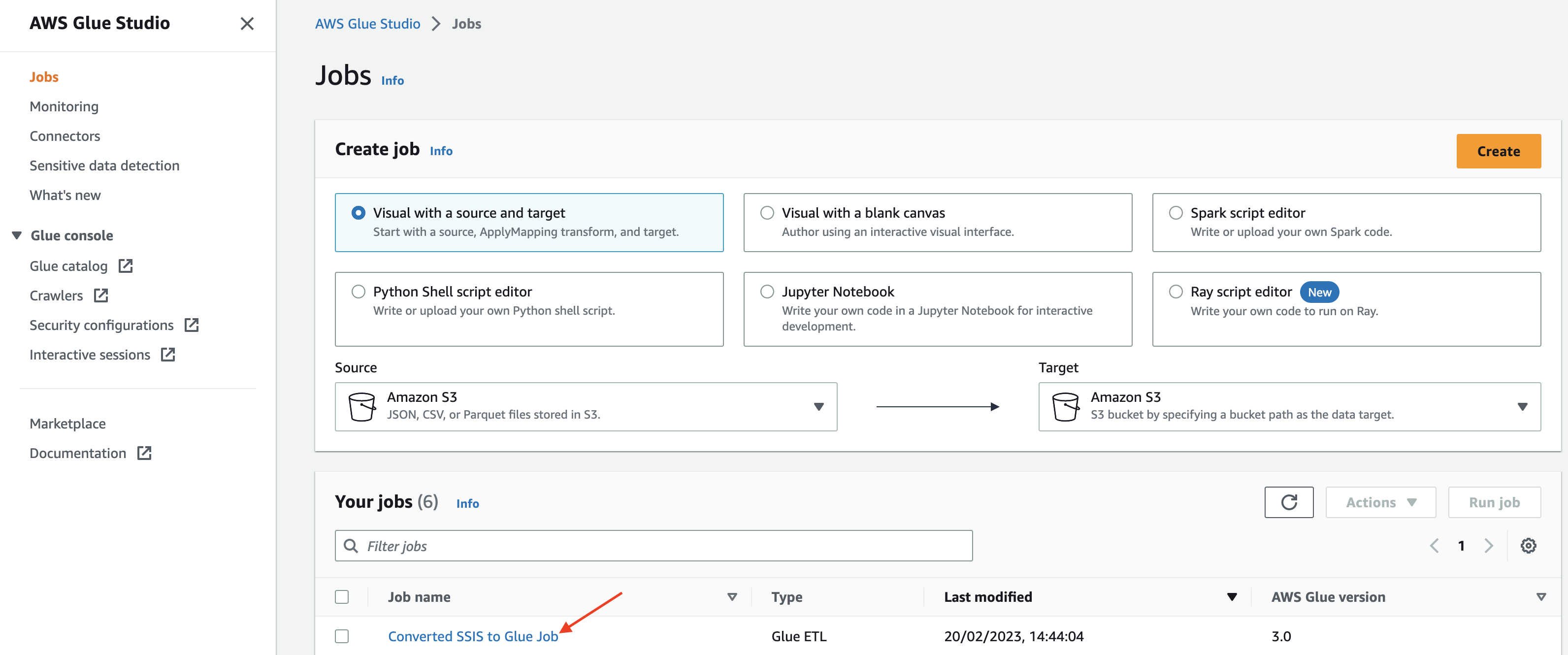 AWS Glue Select job to run