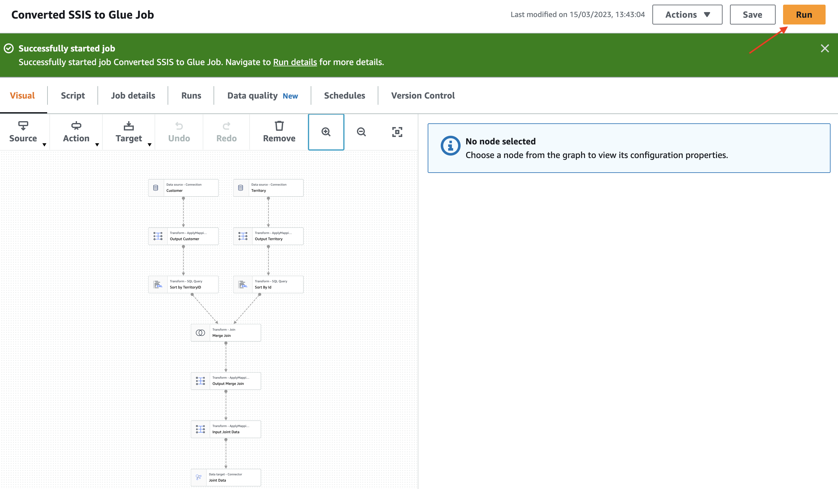 AWS Glue Studio job run