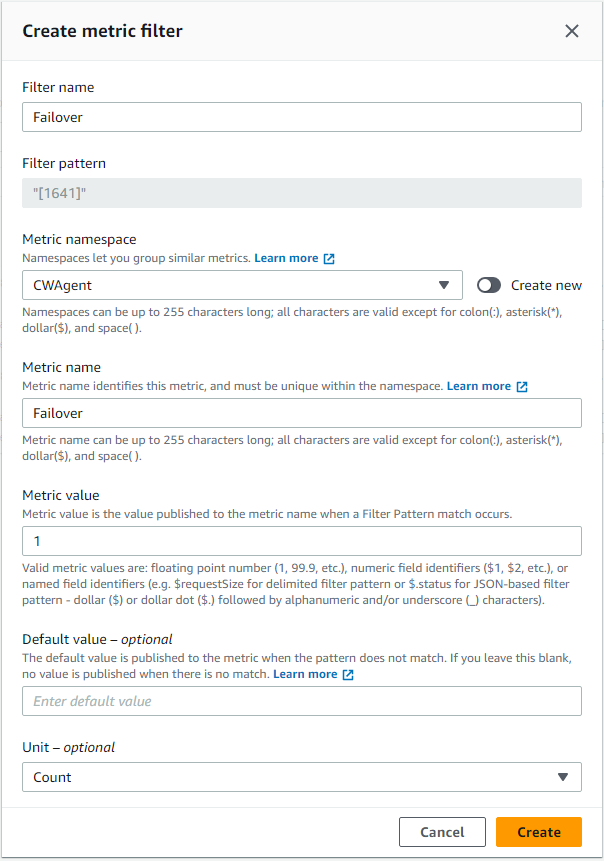 Metric filter details