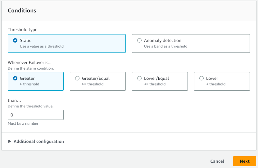 Specifying conditions for the alarm
