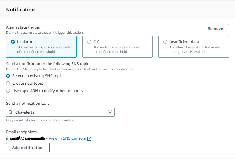 Selecting the notification method for the alarm