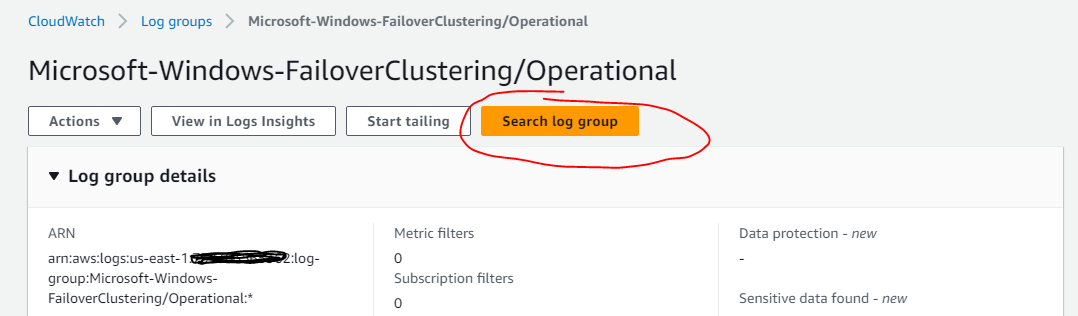 Selecting logs group to create an Amazon CloudWatch filter