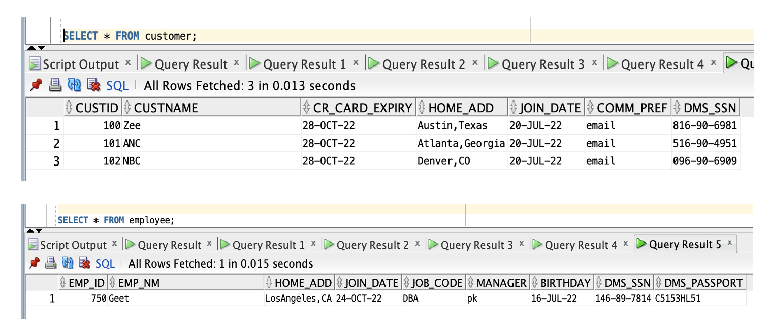 SQL Query Results