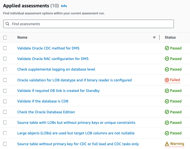 DMS pre-migration screenshot
