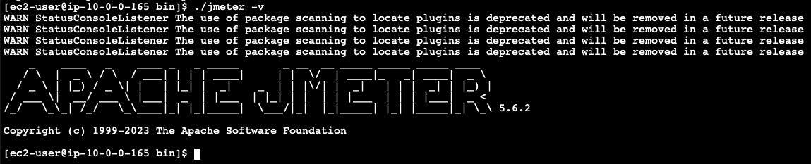 The screenshot displays that Apache jMeter is installed correctly.