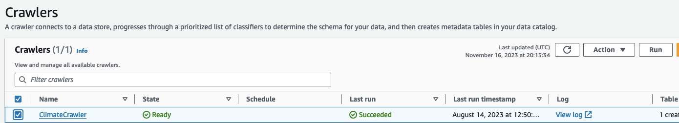 AWS Glue climate crawler