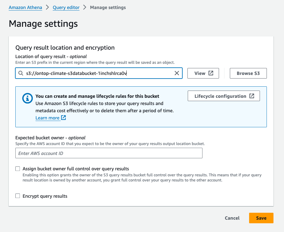 S3 query results location