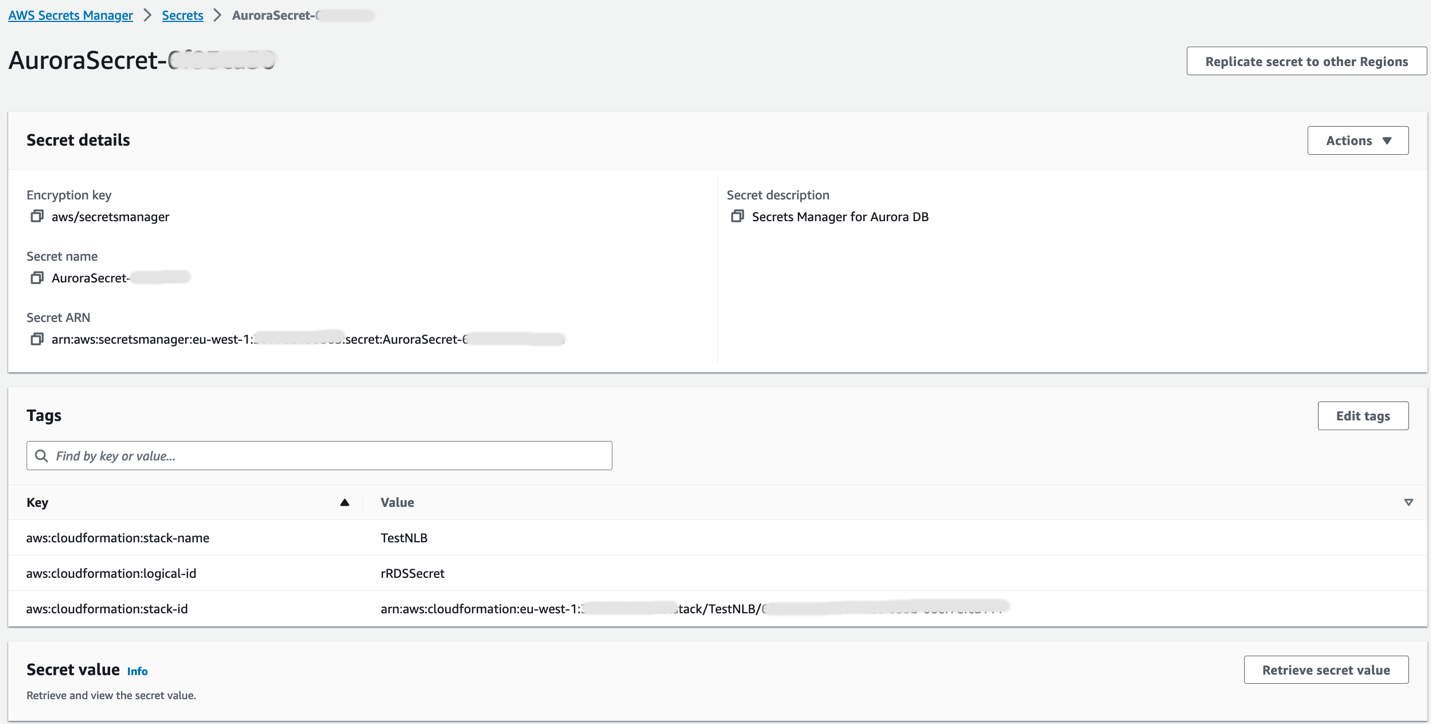 Aurora database secret home page